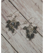Silver Blue Crystal Drop Pierced Cluster Earrings Handmade New - $10.88