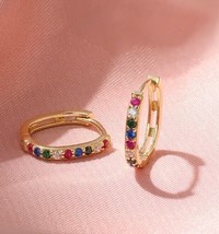 18ct Solid Gold Tove Rainbow Huggie Hoops Earrings, 18K, Au750, luxury, colorful - £186.01 GBP