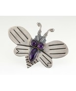 Large Sterling Silver Butterfly With Amethyst Brooch, 85mm Wide! 39.5gr - £307.72 GBP