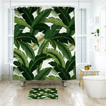 Banana Leaf Pattern 02 Shower Curtain Bath Mat Bathroom Waterproof Decorative Ba - £18.37 GBP+