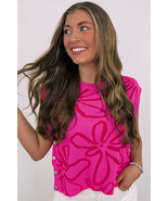 Bright Pink Button Sides Sleeveless Floral Knitted Top - $23.43 CAD