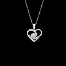 1/3 Ct Round Real Moissanite 14K White Gold Plated Mini Heart Pendant Chain Xmas - £41.55 GBP