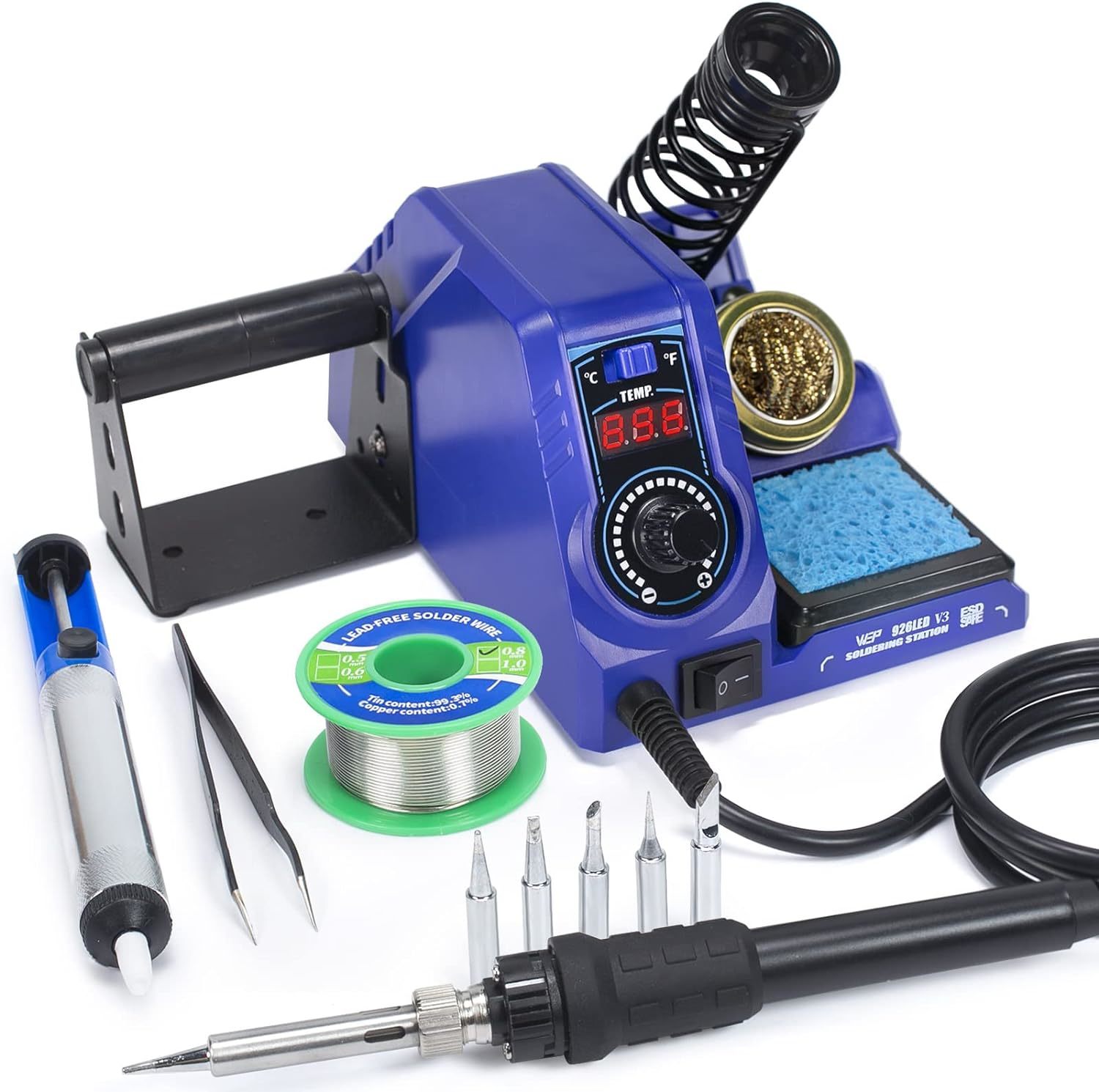 WEP 926LED V3 Soldering Iron Kit Compact Station with Solder Blue  - $80.27