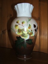 Vintage Hand Painted Ruffle Top Art Glass Small Floral Vase - £10.68 GBP