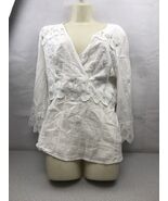 7th Avenue New York And Company White Lace Overlay Peasant Blouse Size L KG - $272.22 MXN