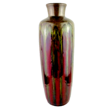 Tall Drip Glazed Pottery Vase China Green Red - £19.46 GBP