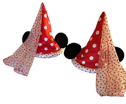 Disney Parks Minnie Mouse Princess Hat Red Polka Dot Pre-Owned Lot of 2 Sisters! - £18.52 GBP