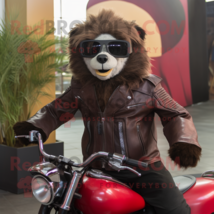 Maroon Sloth Bear mascot costume character dressed with a Moto Jacket and Sungla - $1,269.00