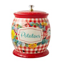 Pioneer Woman Sweet Romance Potato Keeper Lid Ceramic 10-in Red White Ch... - $821.46 MXN