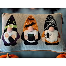 Halloween Gnome Decorative Pillow Plush Embroidered Design Grey Orange NEW - $38.55