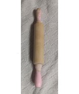 Vtg Miniature Rolling Pin About 8 inches Wood Rustic Pink Handles Cottag... - $13.56