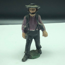 Antique Cast Iron Toy Figure Amish Family Statue Pilgrim Church Father Purple Us - $19.69