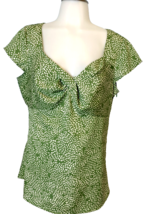 Ann Taylor Loft Green and Off White V neck Short Sleeve Blouse Size 8 - $9.49