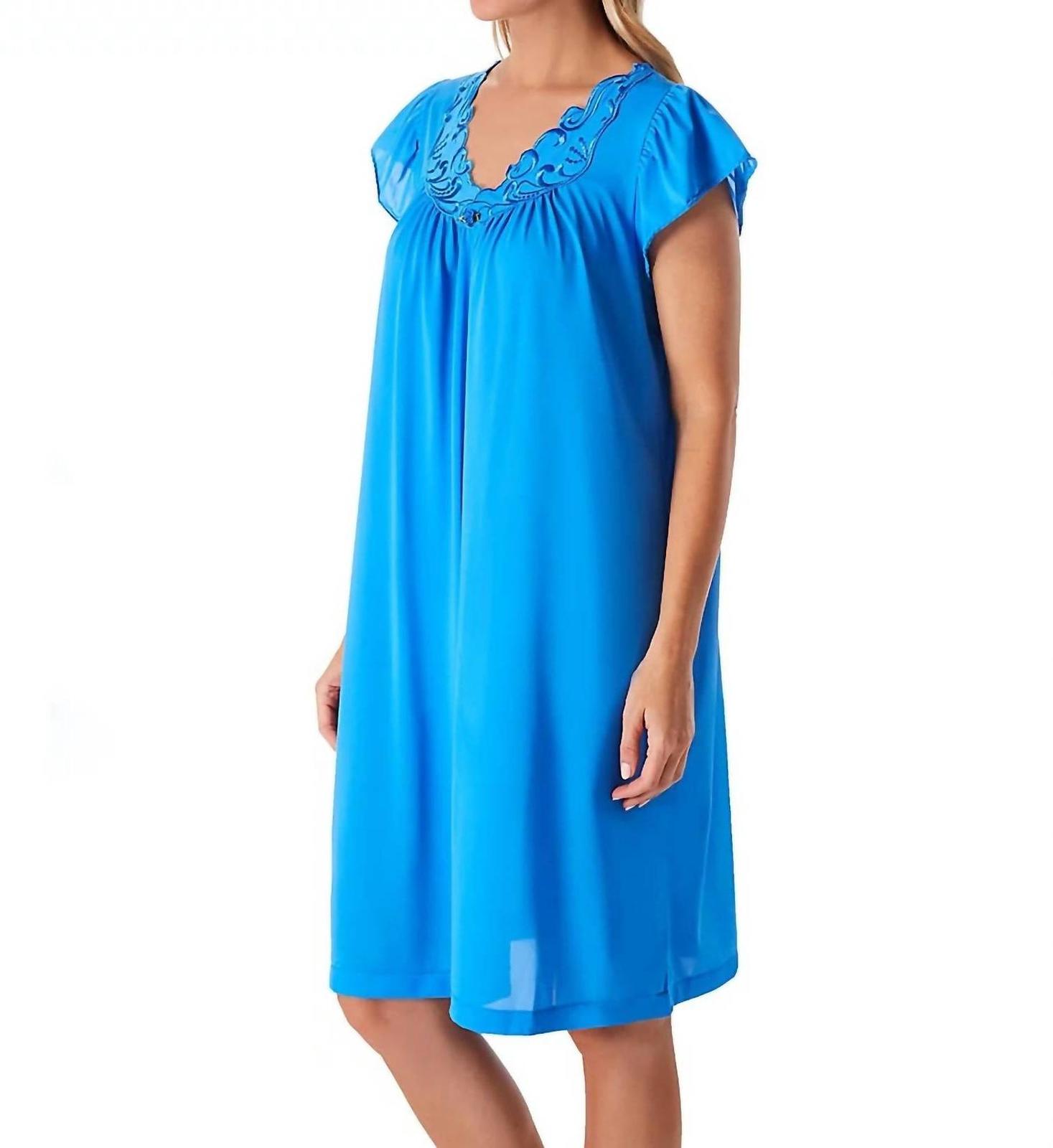 Shadowline Lingerie Rosebud Short Cap Sleeve Gown Sapphire - $42.00
