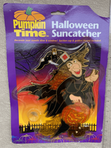 Vintage Halloween Suncatcher-NEW Stained Plastic Glass-Pumpkin Time-KMar... - £13.42 GBP