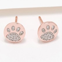0.08CT Real Diamond Circle Paw Print Stud Earrings 14K Rose Gold Plated Silver - £117.67 GBP