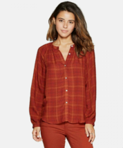 NWT Universal Thread Plaid Long Sleeve Crewneck Button-Front Peasant Top... - £10.21 GBP