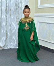 Green Georgette Party Gown Dress NEW Wedding Stylish  Kaftan Kids Long M... - £48.17 GBP