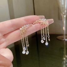 Women&#39;s Crystal Star Tassel Chain Dangle Drop Earrings - £8.68 GBP
