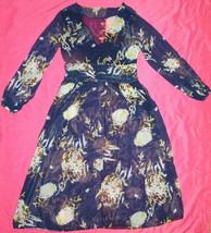 Sexy L Show Navy Floral Elastic Long Sleeve Chiffon Maxi Dress Lined Skirt Xl L - £6.87 GBP