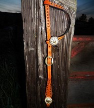 Vaquero Cowboy Buckaroo Bridle Concho Single Slip Ear Studded Leather He... - $119.00