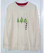 Christmas Sweater Sweatshirt - White w/ Appliqued Trees Size X-Large NWT - £14.93 GBP