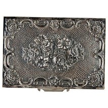 Vintage Baykal Huseyin Azmi 639.7 Gr Silver &amp; Wood Repousse Jewelry Box - £662.68 GBP