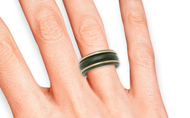 Estate 18K Yellow Gold Natural Jade Band Ring Size 6.5 Women Vintage - £243.10 GBP