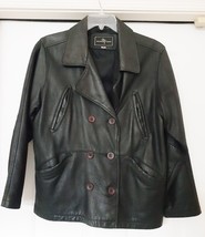 BRANDON THOMAS Jacket Heavy Pebbled Leather Double Breasted Black Women&#39;... - £28.30 GBP