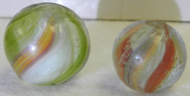 #18576m Vintage Pair of German Handmade Marbles .58 .69 Inches Rough - £17.85 GBP