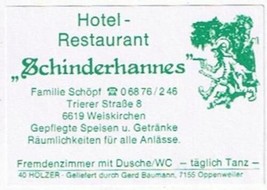 Matchbox Label Germany Hotel Restaurant Schinderhannes Schopf Family - £0.78 GBP