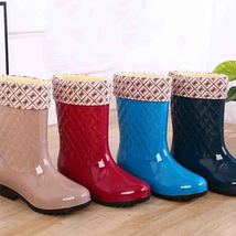 Women Winter Rain Boots Ankle Block Heels Boots Women Fashion PVC Middle Boots W - £99.90 GBP