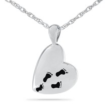 Heart with Footprints Stainless Steel Pendant/Necklace Cremation Urn for Ashes - £47.95 GBP