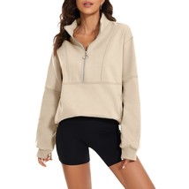 WomenS Oversized Half Zip Sweatshirt Quarter 1/4 Zipper Long Sleeve Drop Shoulde - £52.73 GBP