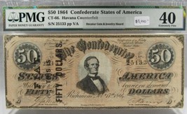 1864 $50 Confederate Civil War Counterfeit Banknote w Advertisement PC-186 - $2,522.20