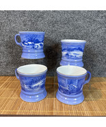 Vtg. Currier &amp; Ives Mugs Homestead Winter Series Blue and White Lot of 4 - $26.17