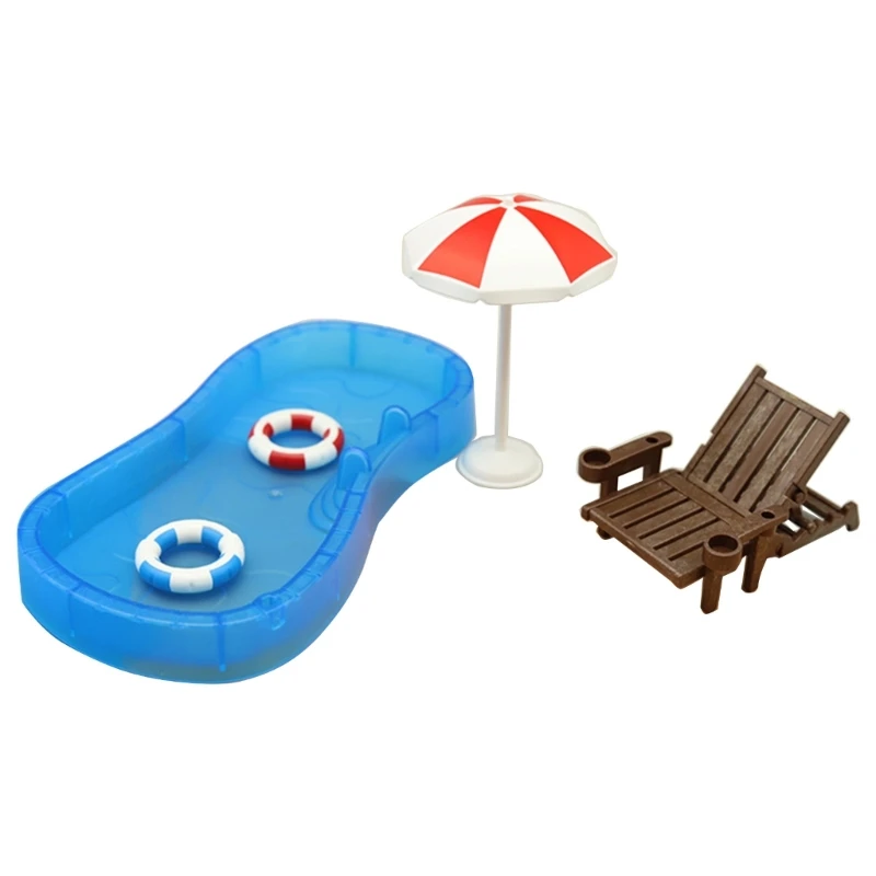 Miniature Dollhouse Beach Furniture Set Swimming Pool LoungeChair Mini Model - £10.39 GBP