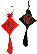 Diamond Shaped Oriental Pillows Ornaments 1 Red &amp; 1 Black 6&quot; x 16&quot; Set Of 2 - $14.95