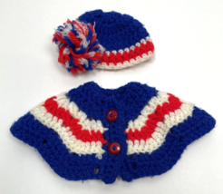 Vintage Ideal Crissy Doll Clothes Crochet Knitted Hat &amp; Shawl Poncho Handmade  - £18.33 GBP