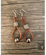 “Peacock Pearl” Baroque Pearl And Leather Heart Earrings    Free Shipping! - £22.91 GBP