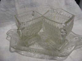 Tiara Sandwich Clear Glass-Serving Set- Sugar, Creamer, Tray-Diamond-3 p... - $24.00