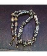 Antique south asian burmese pumtek pyu DZi 9 eyes rare patters beaded ne... - $138.00