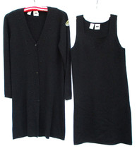 DKNY Black Wool Sweater Dress Jacket Set Beaded Vintage Hong Kong Petite Small - £16.36 GBP