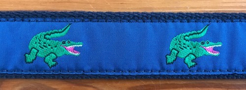 Vtg 80s Preppy Leather Man Ltd. Blue Green Alligator Print Leather Belt ... - $29.69