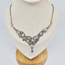 Vintage Clear Rhinestone Crystal Choker Silver Tone Necklace Sparling Jewelry - £23.94 GBP