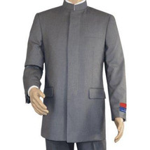 Men Apollo King Banded Collarless suit Mandarin 5 Hidden Button Pastor AG53 Gray image 2