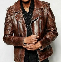 Mens Brown Leather Jacket Real Sheepskin Men Moto Biker Leather Jacket #24 - $141.62+