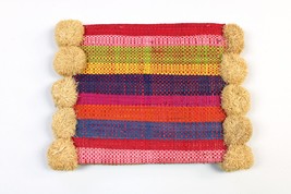 NEW Hatattack Rattan Rainbow Stripe Pom Pom Woven Clutch Beachy Summer  - £15.40 GBP