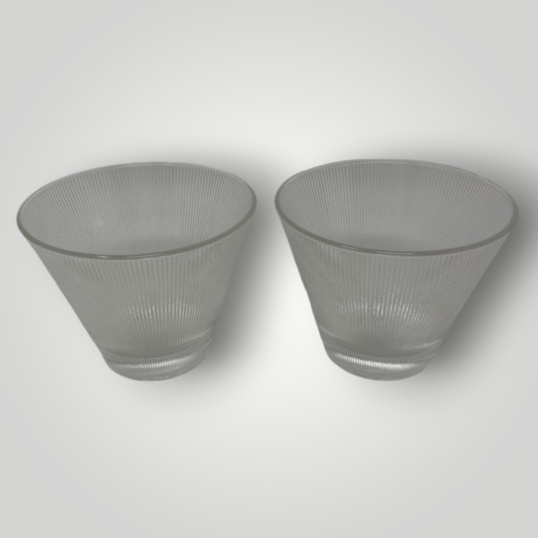 Federal Glass Norse Punch Glasses Set of 2 Two 3” dia x3.5” tall Ribbed - $24.19