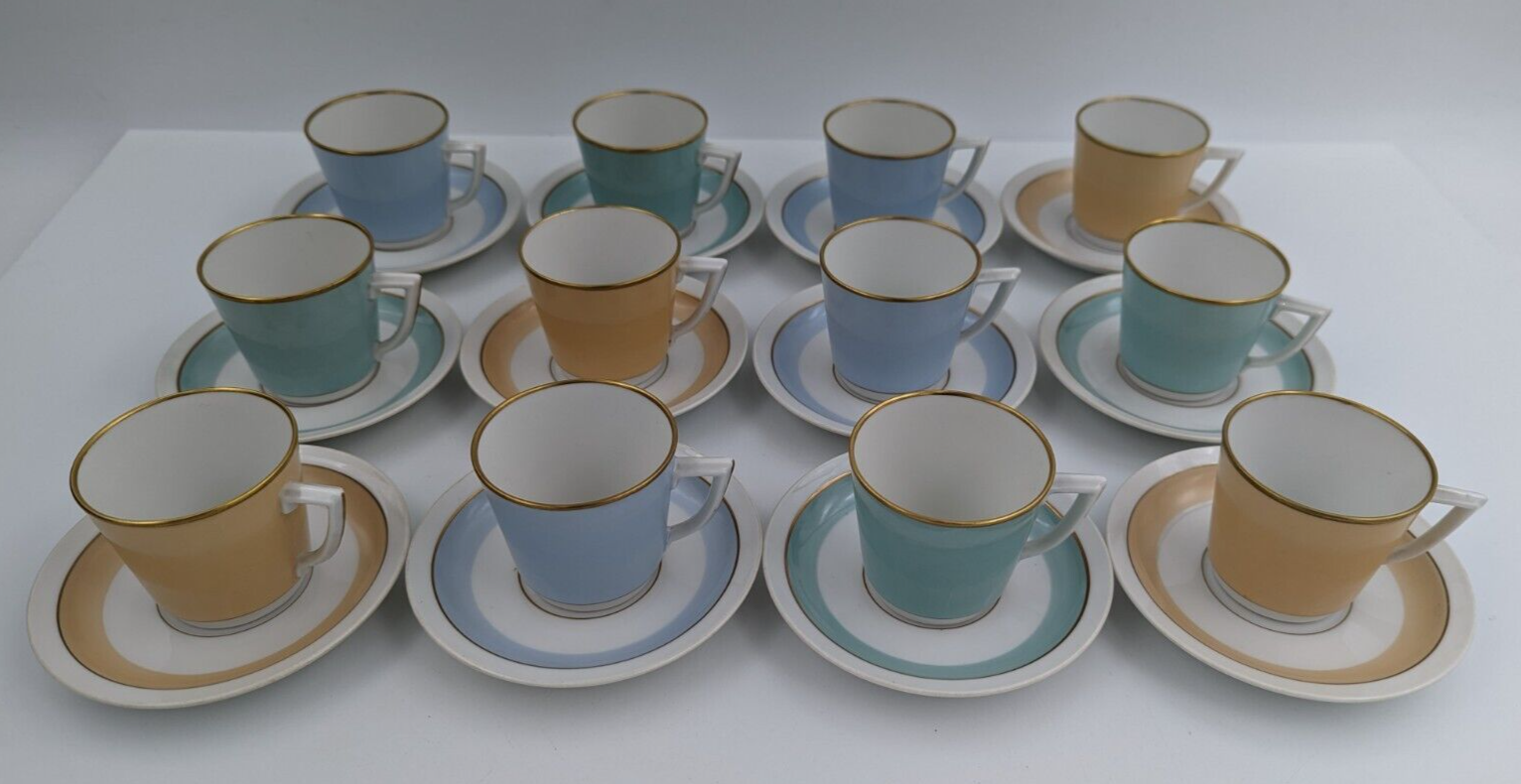 Primary image for Royal Copenhagen Denmark Pastel w/ Gold Accent Demitasse Cup & Saucer Set of 12